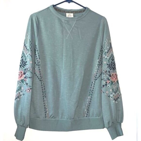 Knox Rose Embroidered Sage Green Long Sleeve Sweatshirt S - Picture 1 of 11